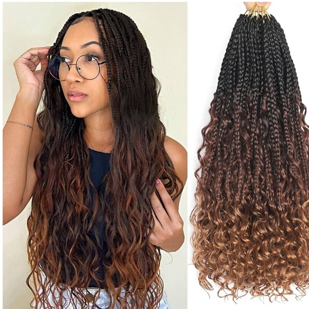 BOGO Goddess Box braids hair curly ends Elegant Hair Extensions Ombre 1B/30/33